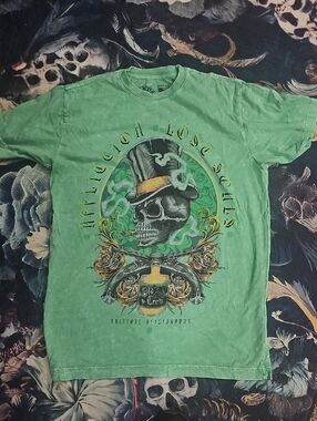 Affliction Green Skull & Top Hat Graphic Tee